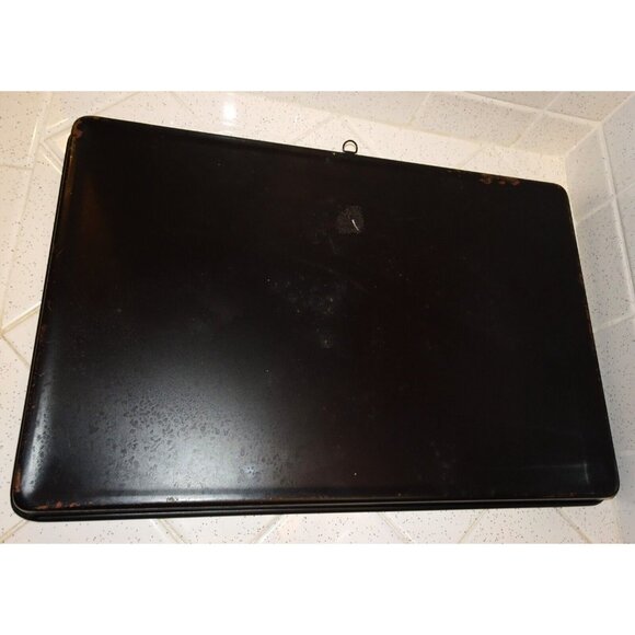 Tin Tray Sailing Ship Lighthouse Hand Painted Black Vintage Tole Style Rectangle - Picture 10 of 11